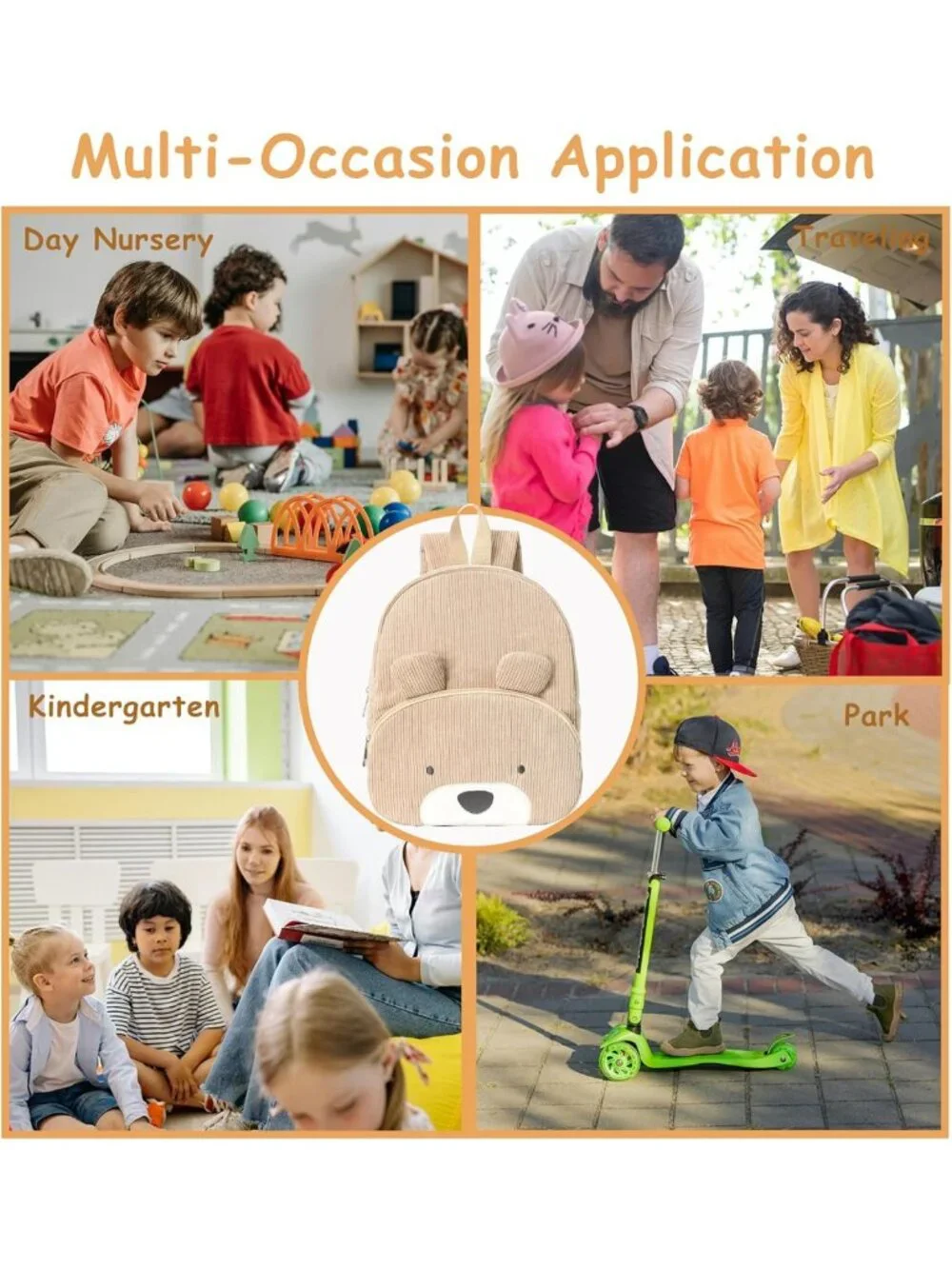 Cute Teddy Bear Corduroy Backpack for Toddlers 2-4, 3D Mini Kids Travel Bag